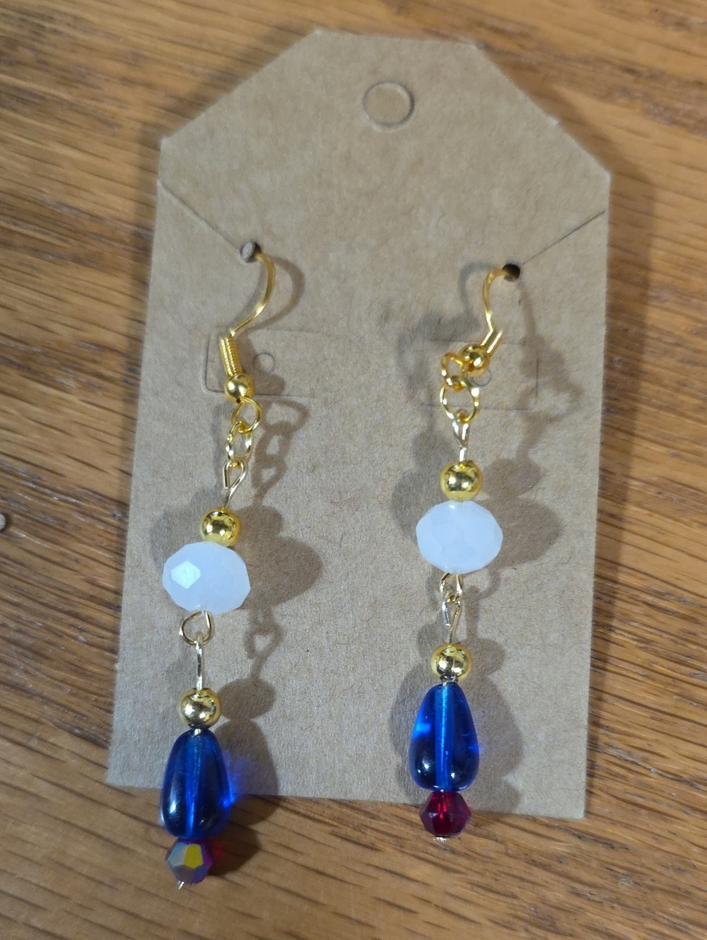 Red, Blue & White Beaded Drop Earrings